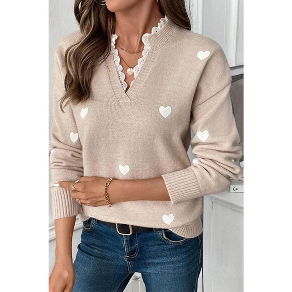 NWT MILLIE OATMEAL HEART PULLLOVER SWEATER KNIT - Picture 1 of 10